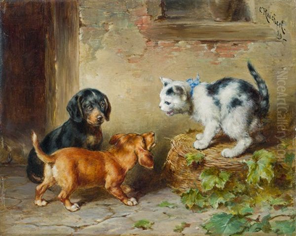 Das Mutige Katzchen Oil Painting by Carl Reichert