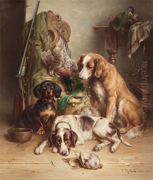 Three Dogs After The Hunt Oil Painting by Carl Reichert