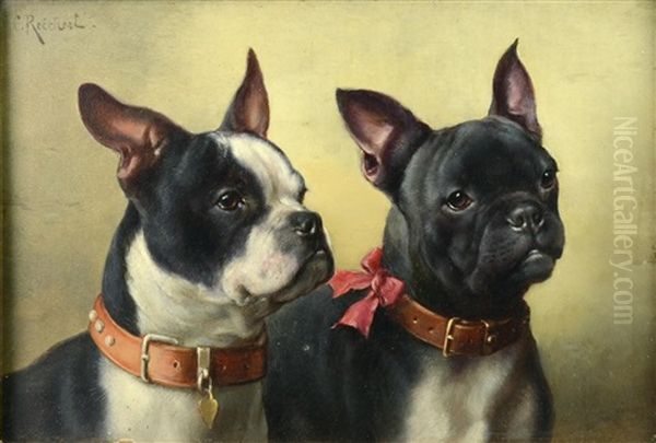 Pair Of French Bulldogs Oil Painting by Carl Reichert