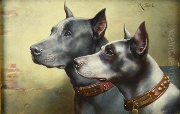 Pair Of Great Danes Oil Painting by Carl Reichert