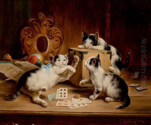 Playing Cards Oil Painting by Carl Reichert