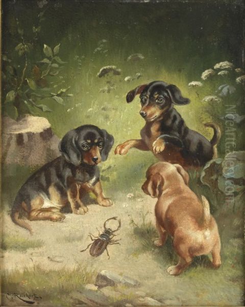 Dackelwelpen Beim Spiel Oil Painting by Carl Reichert