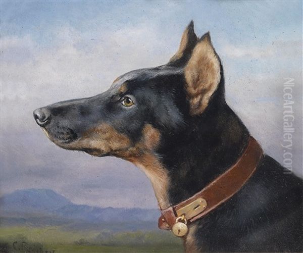 Portrait Eines Dobermanns Oil Painting by Carl Reichert