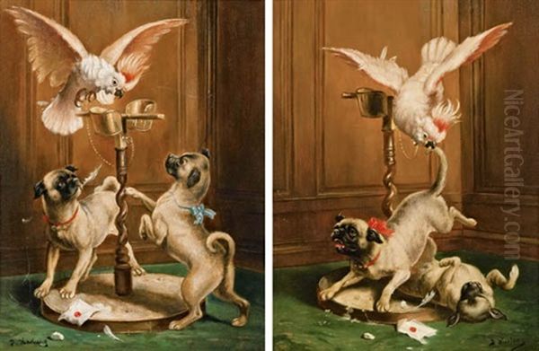 Spielende Hunde (pair) Oil Painting by Carl Reichert