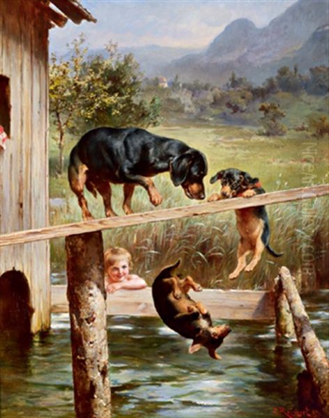 Aus Einem Dackelleben Oil Painting by Carl Reichert