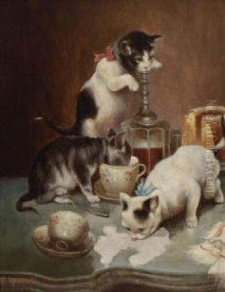 Drei Katzchen Auf Dem Kaffeetisch Oil Painting by Carl Reichert