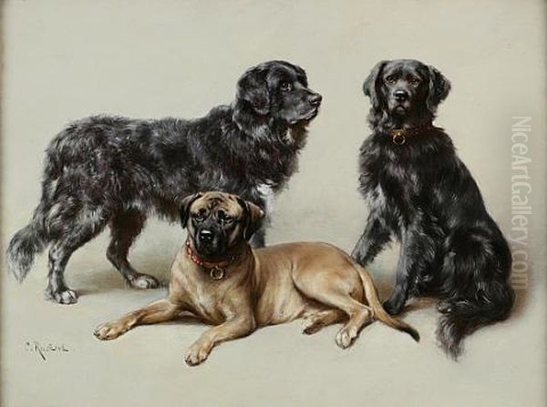 Favorite Dogs (+ Another; Pair) Oil Painting by Carl Reichert