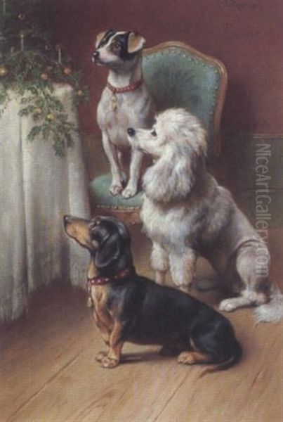 Drei Brave Hunde Oil Painting by Carl Reichert