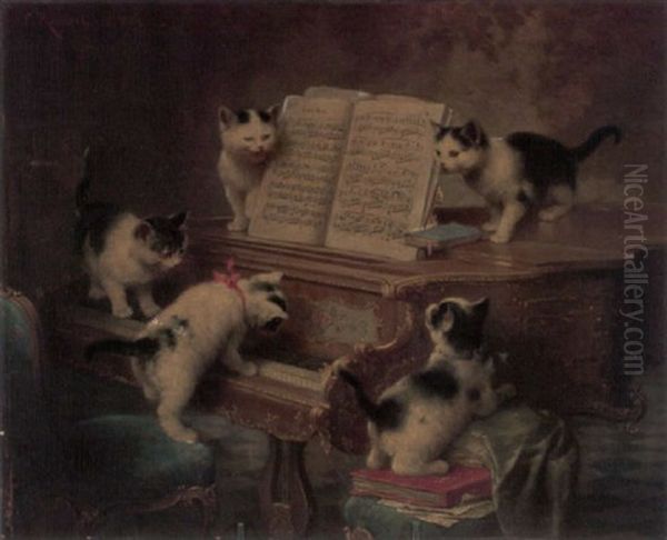 Kittens On The Keys Oil Painting by Carl Reichert