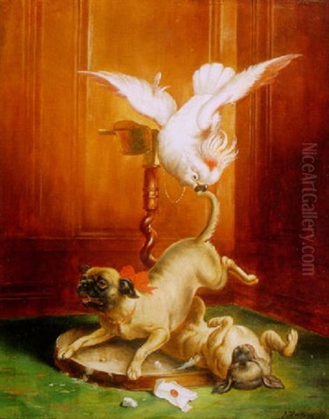 Mischievous Pups Oil Painting by Carl Reichert