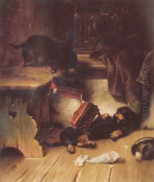 Playfull Dachshunds by Carl Reichert