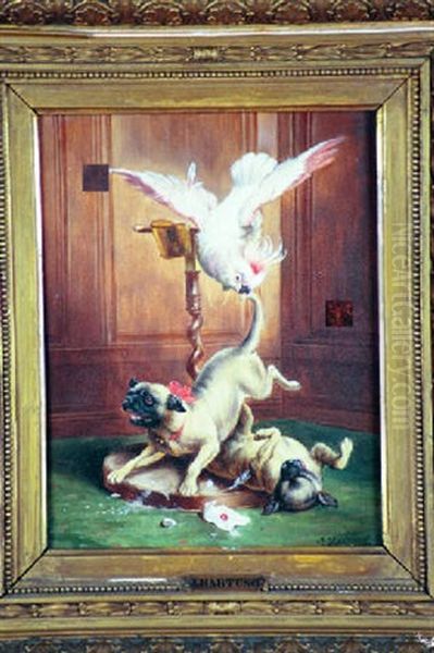 A Cockatoo Biting The Tail Of A Dog by Carl Reichert