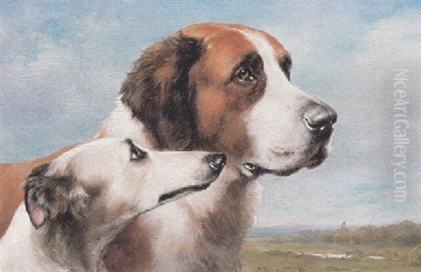 Zwei Hunde Vor Einer Weiten Landschaft Oil Painting by Carl Reichert