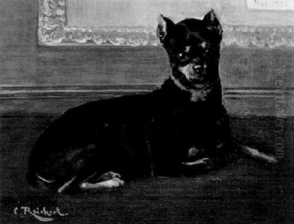 Rehpinscher Oil Painting by Carl Reichert