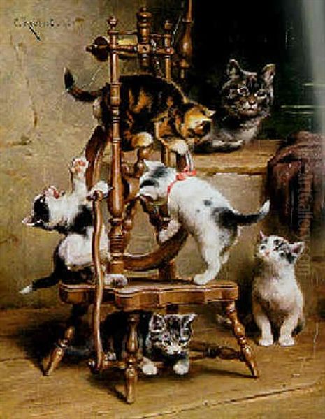 Katzenfamilie Oil Painting by Carl Reichert