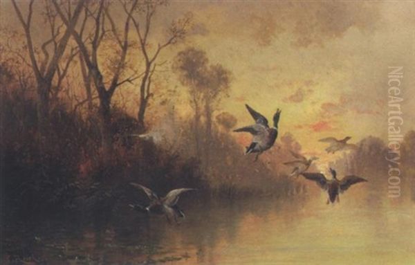 Entenjagd Oil Painting by Carl Reichert