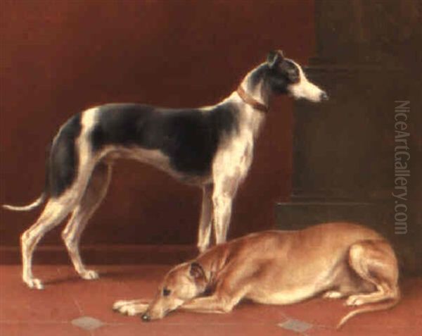 Zwei Windhunde Oil Painting by Carl Reichert