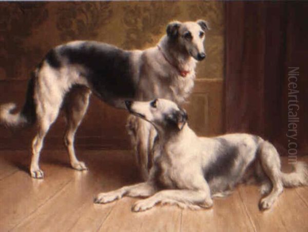 Portrait Of Dogs Oil Painting by Carl Reichert