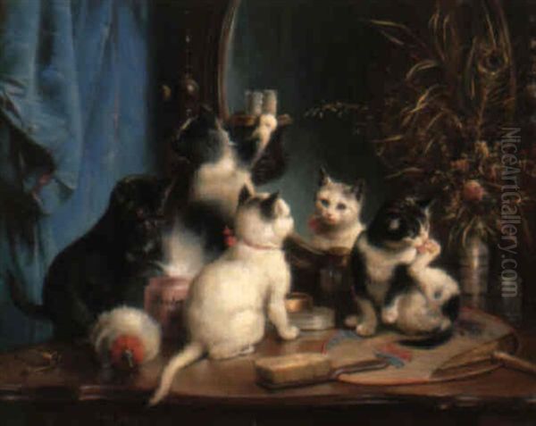 La Toilette Des Chatons Oil Painting by Carl Reichert