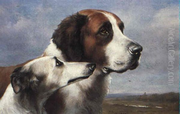 Portrait Of Dogs Oil Painting by Carl Reichert