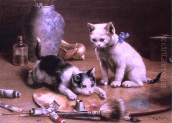 Studio Assistants Oil Painting by Carl Reichert