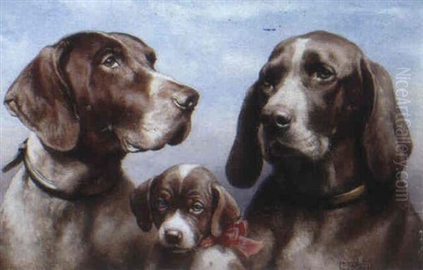 Drei Generationen Jagdhunde Oil Painting by Carl Reichert