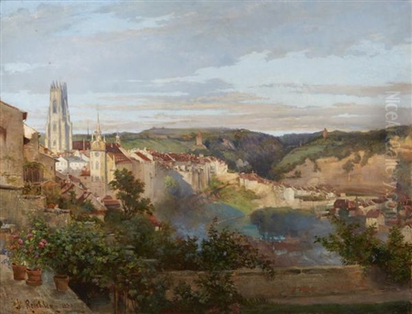 A View Of Fribourg, Switzerland Oil Painting by Jean-Joseph Reichlen