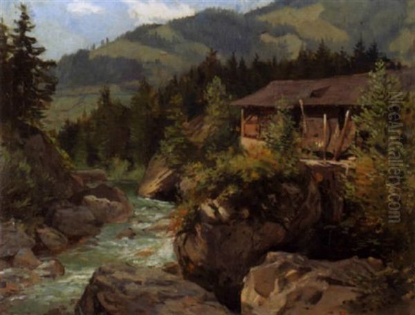 Hutte Im Gebirge Oil Painting by Jean-Joseph Reichlen