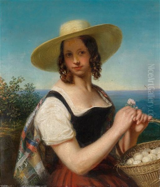 Das Eierlieschen, Portrait Der Augusta Karoline Von Cambridge (1822 -1916) Oil Painting by George Friedrich Reichmann