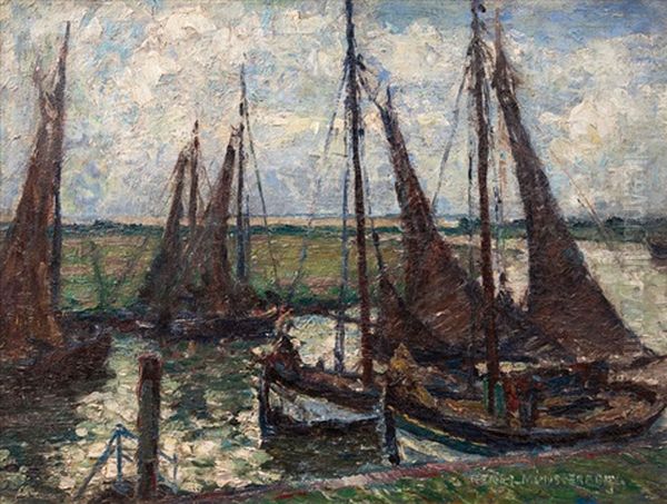 Shrimper At The Unterelbe Oil Painting by Eugen Reich-Muensterberg