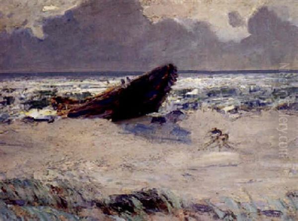 Alter Kahn Am Strand Oil Painting by Eugen Reich-Muensterberg