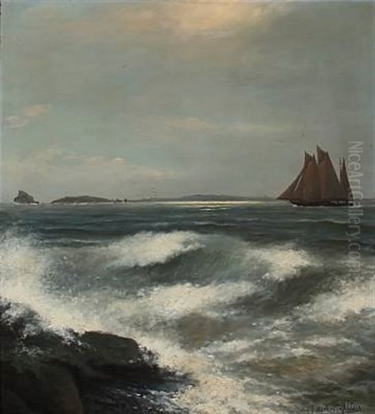 Waves With A Ship On The Sea by Alexander Reich-Staffelstein