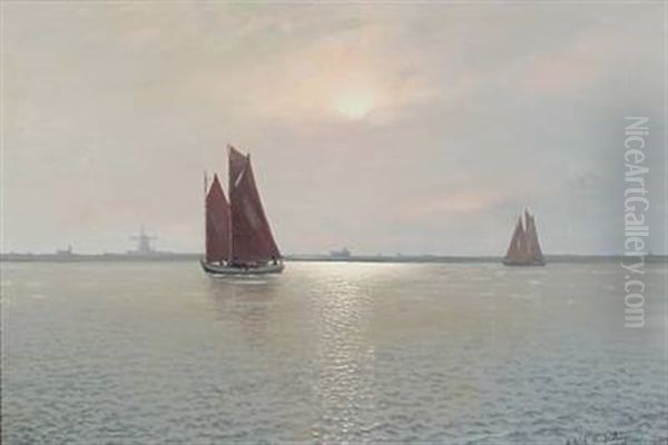 Evening Atmosphere With Fishing Boats At Sea Off A Coast by Alexander Reich-Staffelstein