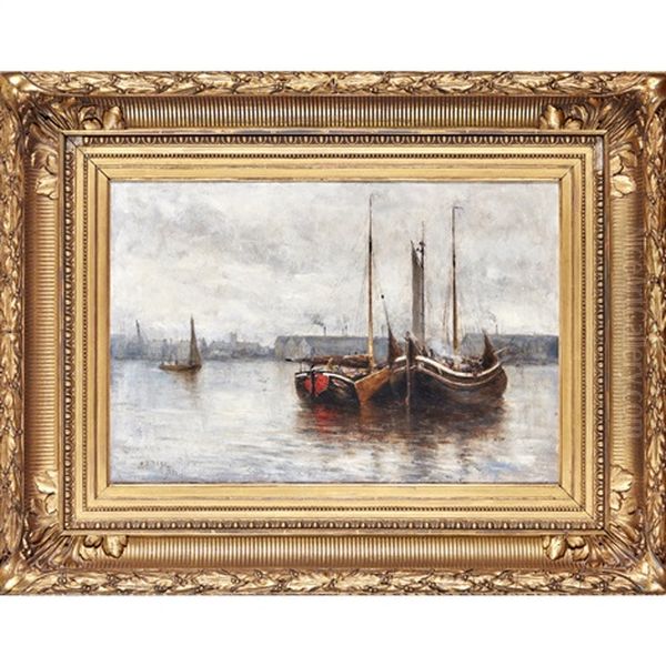 Sailing Barges On A River Oil Painting by Archibald David Reid