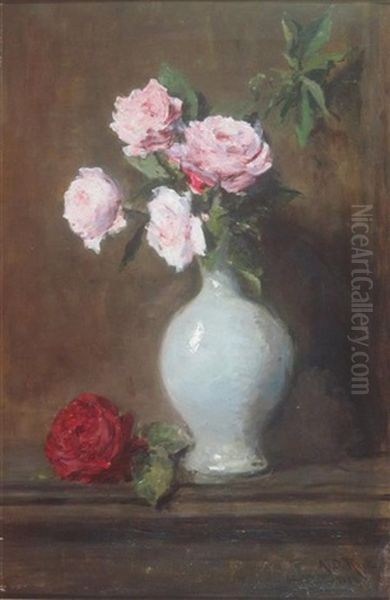 Still Life Of Pink Roses In A Vase Oil Painting by Archibald David Reid