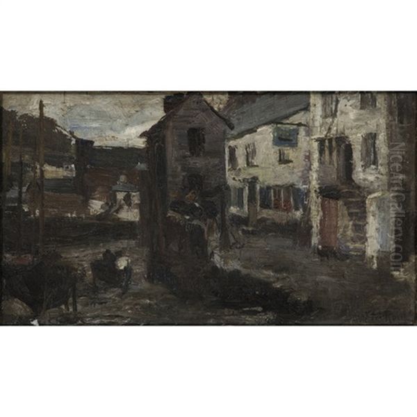 Village Street Scene Oil Painting by Flora MacDonald Reid