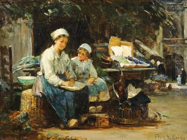 Mutter Und Tochter Am Marktstand Oil Painting by Flora MacDonald Reid