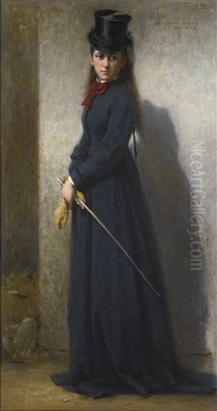 Portrait Of Edith Mary Field, Aged 15, Standing Full-length, In Riding Habit Oil Painting by George Reid