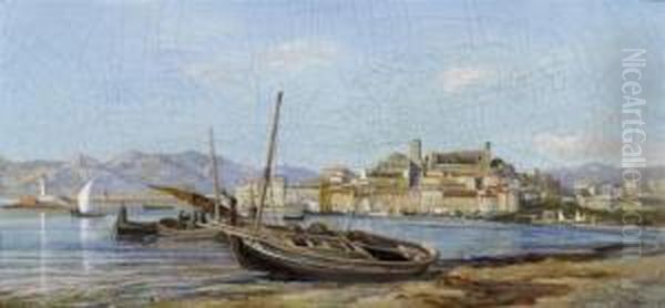 Mediterranean Harbour Town Oil Painting by Henri-Arthur Bonnefoy