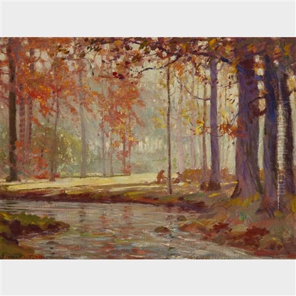 Sawing Logs By The Stream Oil Painting by George Agnew Reid