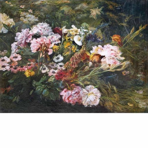 Garden In Bloom Oil Painting by Henri-Arthur Bonnefoy