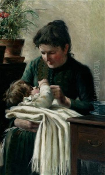 Mother And Child Oil Painting by George Agnew Reid