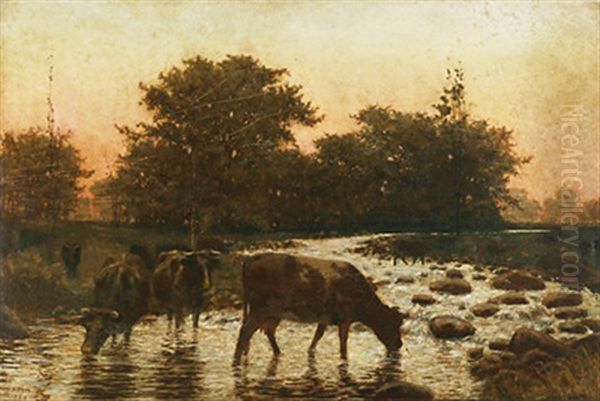 Cattle Watering Oil Painting by George Agnew Reid