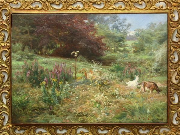 Goats Grazing In A Field Oil Painting by Henri-Arthur Bonnefoy