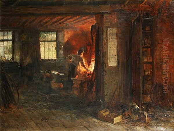 The Blacksmith's Forge Oil Painting by George Ogilvy Reid