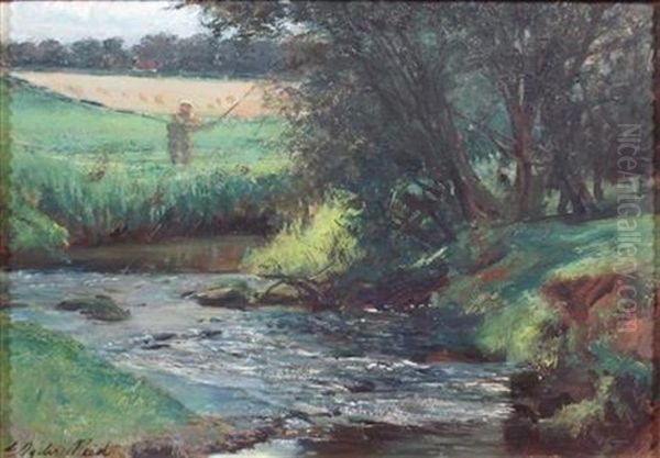 Casting On The River, Wales Oil Painting by George Ogilvy Reid