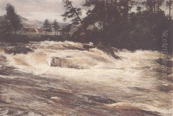 A Spate On The River Dochart Oil Painting by George Ogilvy Reid