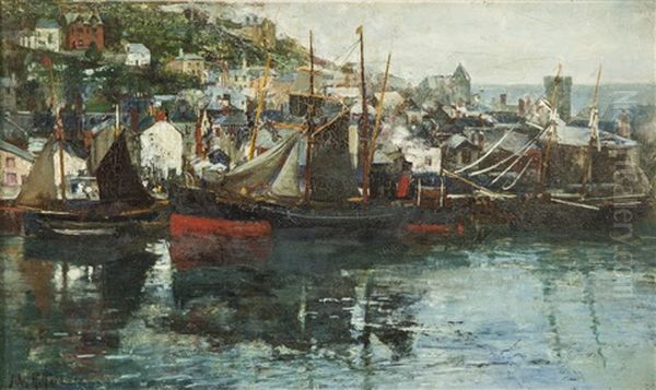 Looe Harbour Oil Painting by John Robertson Reid