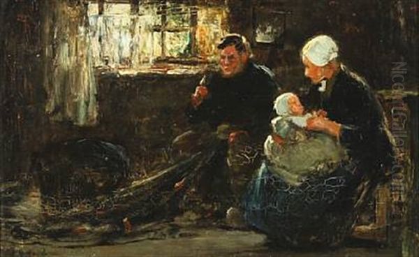 A Fisherman With His Family Oil Painting by John Robertson Reid