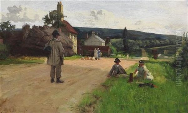 Figures On The Roadside Oil Painting by John Robertson Reid